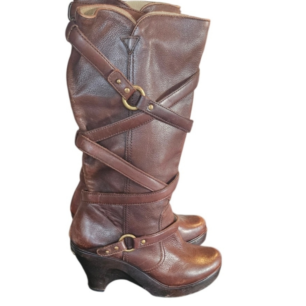 Michael Kors women's Brown Brazilian Leather Wedge Heel Boots Size 8